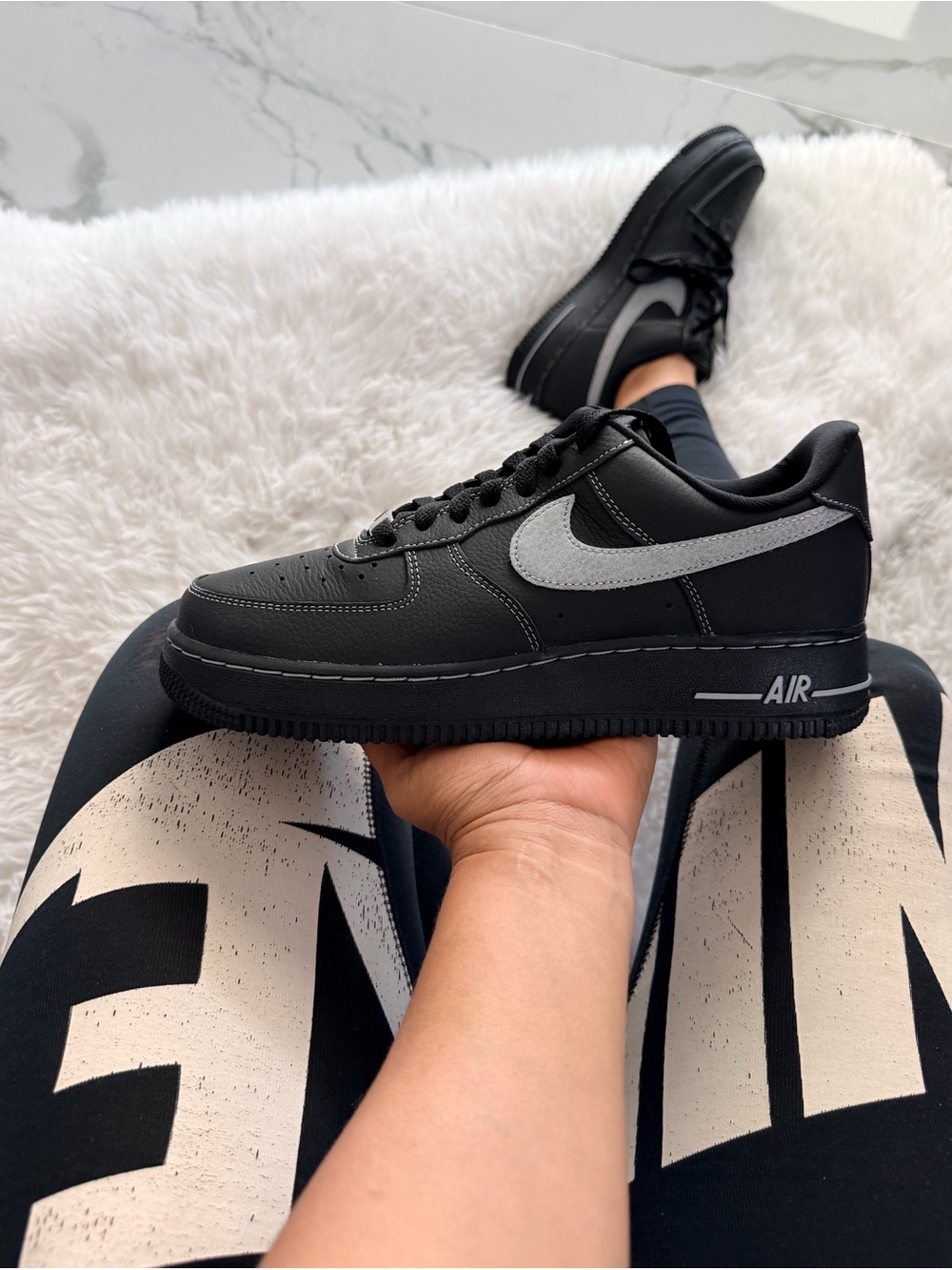 Nike Black and Silver Air Force 1 Low Athletic Shoes
